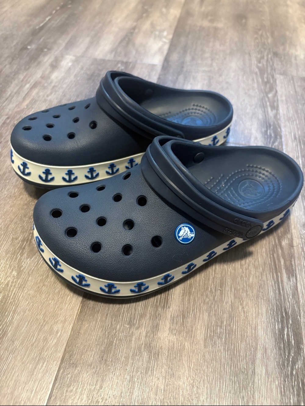 Crocs Crocband Clog - Navy Blue/White Unisex Men 5/Women 7 EUC Anchors Nautical